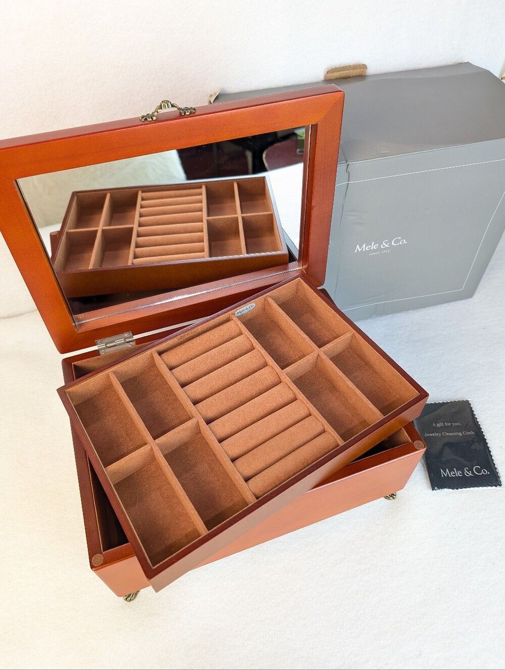 Mele & Co. Kinsley Wooden Jewelry Box In Walnut Finish With Lift Out Tray New